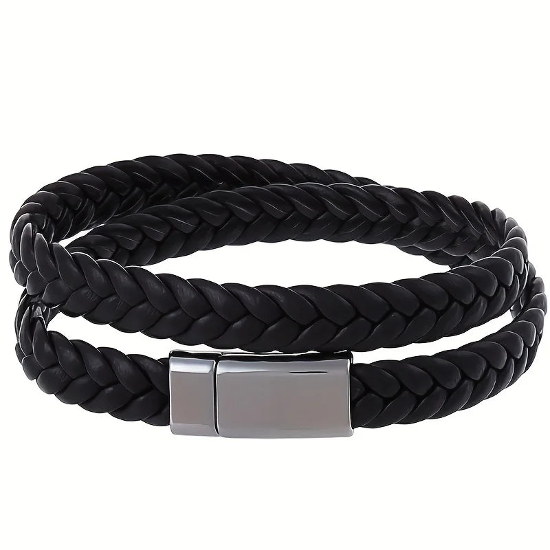 A Stylish And Minimalist Multi-Loop Faux Leather Bracelet from Europe And America, Suitable for Both Genders, Featuring a Magnet